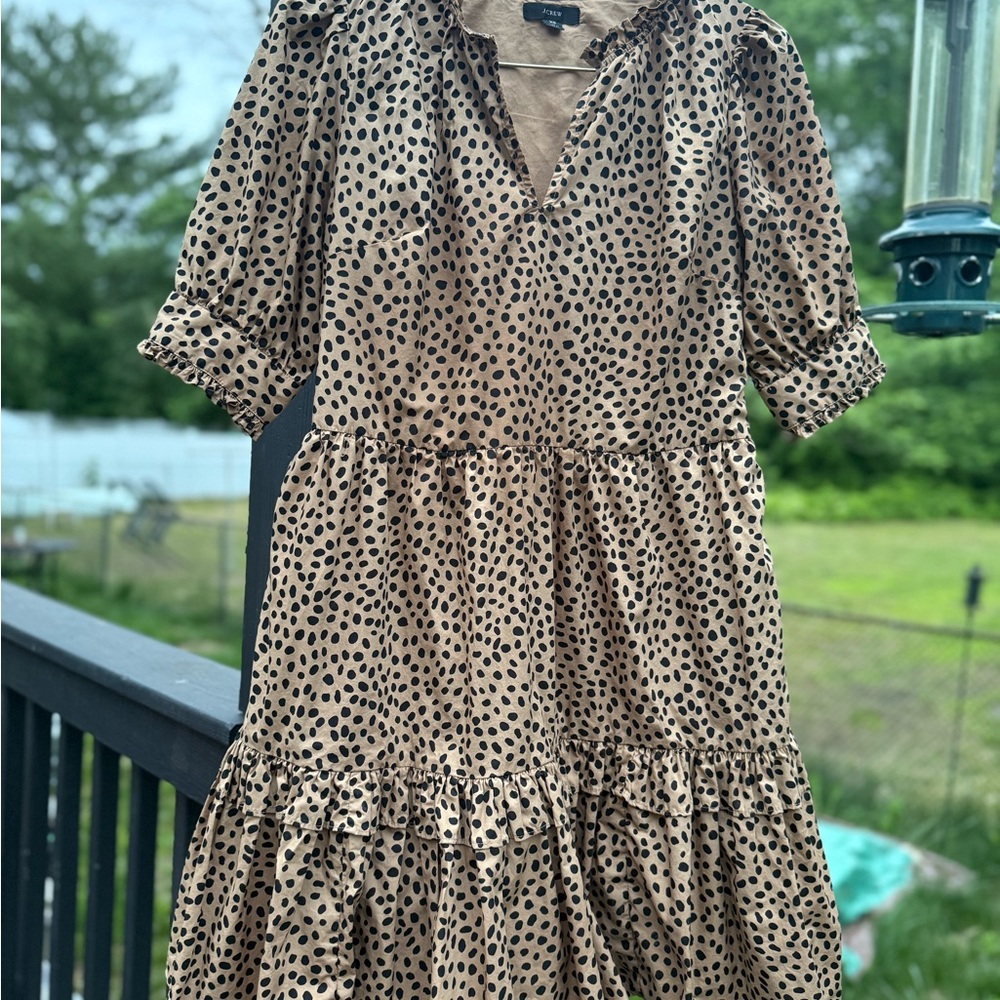 J. Crew Polka Dot Ruffle Blouse in Tan and Black